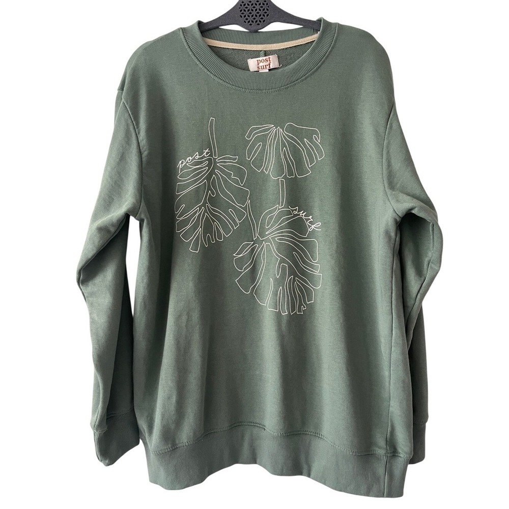 Post‎ Surf Women's Sage Green Crewneck Monstera Plant Sweatshirt Medium